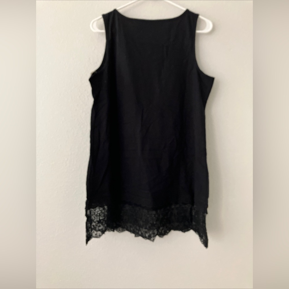 LOGO Layers by Lori Goldstein Cotton Slub Tank Lace Hem - Black (sz L) A394182 - Picture 2 of 4